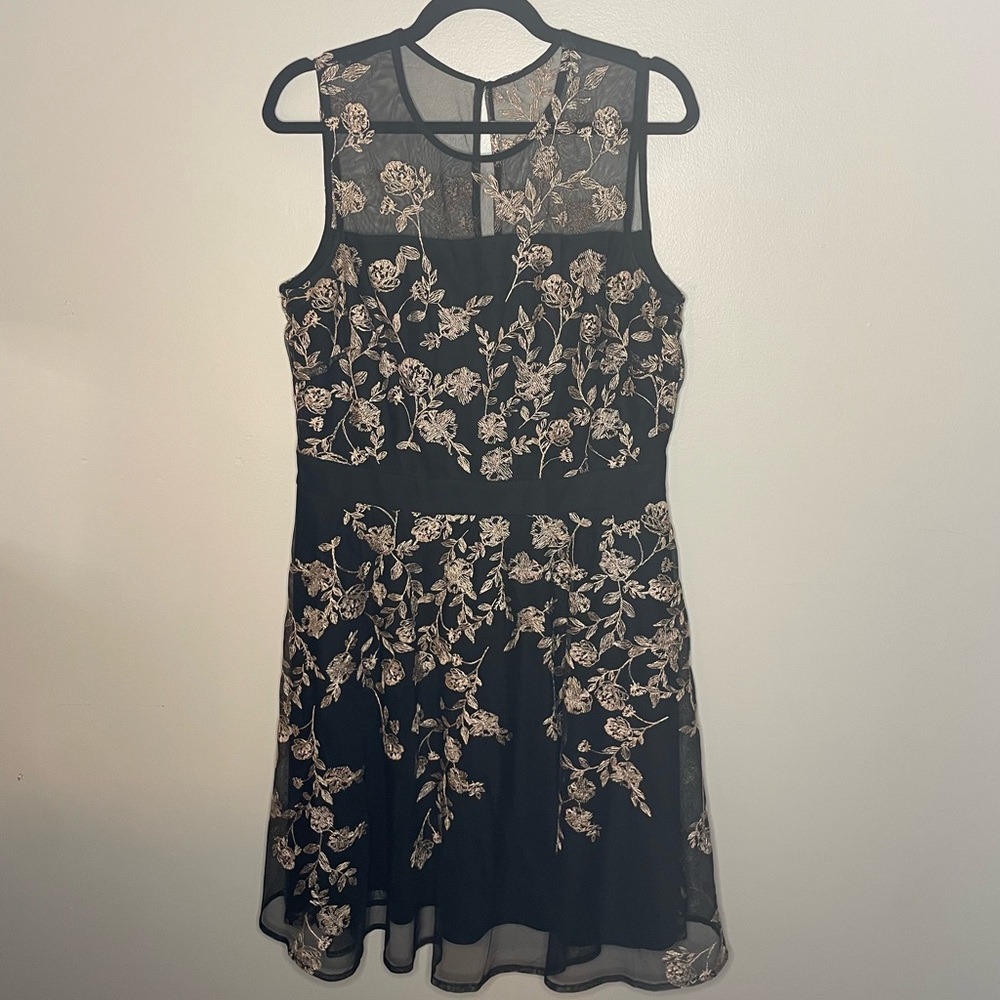 J Taylor Dress Rose Gold Floral Embroidery sz 14